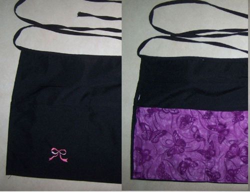 REVERSIBLE Black waitress half APRON,personalized on one side, choice of fabric