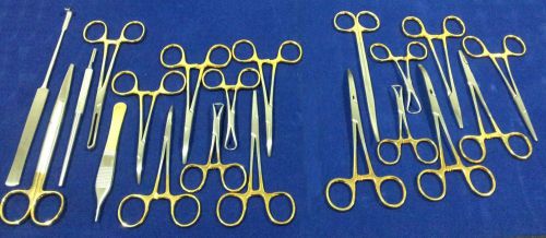 Set of 20 pcs gold handle t/c feline spay pack surgical instruments kit for sale