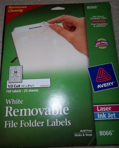 Avery 8066 Removable File Folder Labels, Inkjet, 2/3&#034;x3-7/16&#034;, 750/PK, White
