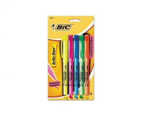 BIC Brite Liner Highlighter with Chisel Tip 5 Per Pack Assorted Fluorescent