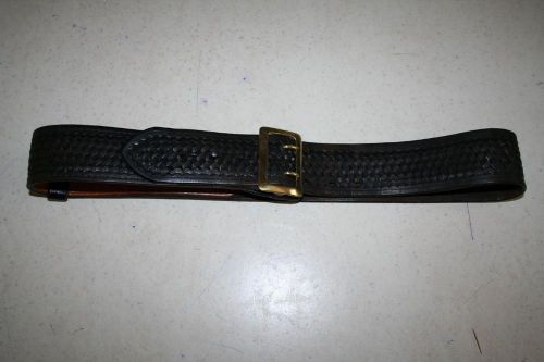 Tex Shoemaker &amp; Sons Black Leather Basketweave Duty Belt w/ Brass Buckle N40