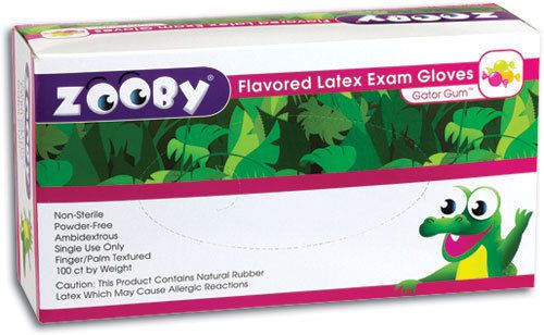 Zooby gator gum flavored powder free latex exam gloves 100/box for sale