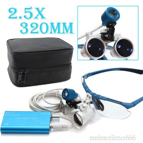 Dental binocular optical glass loupes + led head lamp 2.5x320mm + zipper case ce for sale