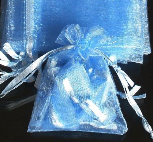 50Pcs Solid Baby Blue Drawstring Organza Gift Pouch Bags 2.7x3.5&#034;  Good Gift A
