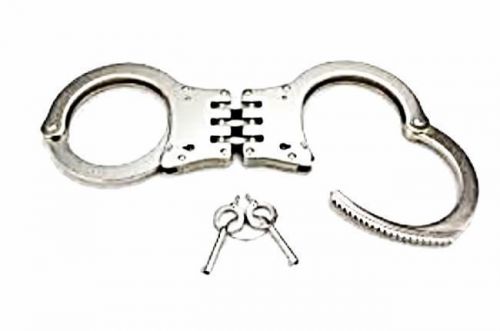 Double locking hinged handcuffs with two keys quick swing rivet full metal built for sale