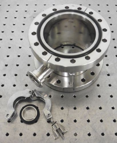C115024 MDC 6&#034; CF Conflat Vacuum Flange Tee w/ O-Ring Seal &amp; NW25 Port Arm