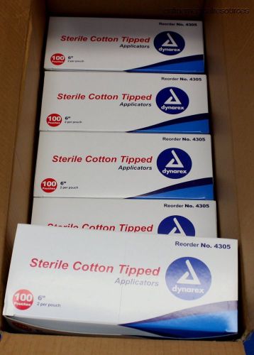 Dynarex Sterile 6&#034; Cotton Tipped Applicators Lot of (1200) Each 4305