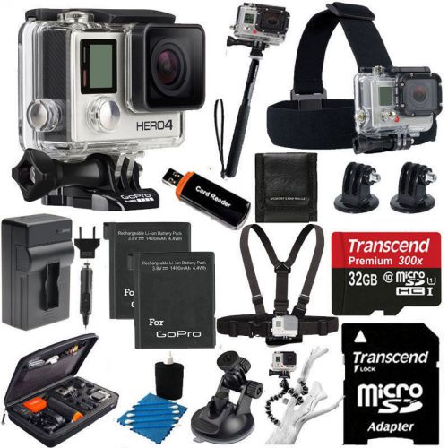Gopro hero4 black edition +2 extra battery +head strap 64gb all in 1 pro acc kit for sale