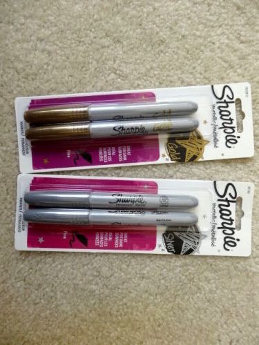 4 Sharpie Markers - Metallic Silver and Gold - Fine Point - Two 2 Packs