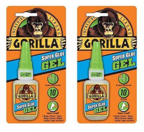 (2 pack) gorilla super glue gel 15 gram / .53oz bottle, no-run control new! for sale