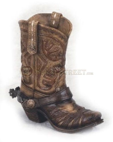 4.5 Inch Brown Cowboy Boot with Intricate Detailing Pencil Cup