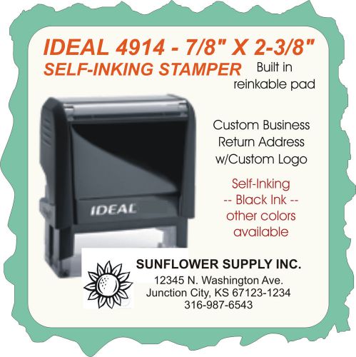Business return address w/logo, ideal 4914 custom made self inking rubber stamp for sale