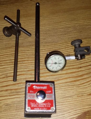 STARRETT MAGNETIC BASE #657 WITH STARRET 196 BACK PLUNGE INDICATOR AND ARM