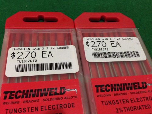Lot (20) Techniweld 1/16&#034; x 7&#034; Tungsten Electrodes  1167GT2 2% Thoriated NEW