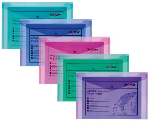 5x Pack Polyfile A4 Assorted Colour Plastic Document Wallets Folder Popper Stud-
							
							show original title