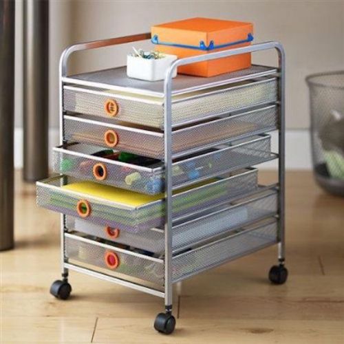 Design ideas-mesh works- digit 6-drawer cart - silver metal / orange silicone for sale
