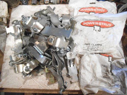 LOT OF MIXED SIZED UNI STRUT CONDUIT CLAMPS UP TO 4&#034;  -  SOME MISSING SCREWS