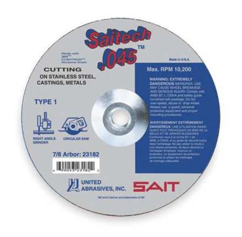 United Abrasives Type1 Saitech cut-off wheels 41/2in X .045 X 7/8in, part no. 23
