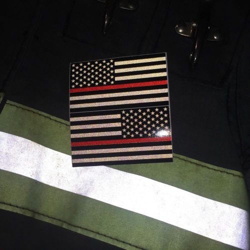 Subdued Reflective Thin Red Line American Flags Mirrored 3&#034;- FIREFIGHTER DECAL