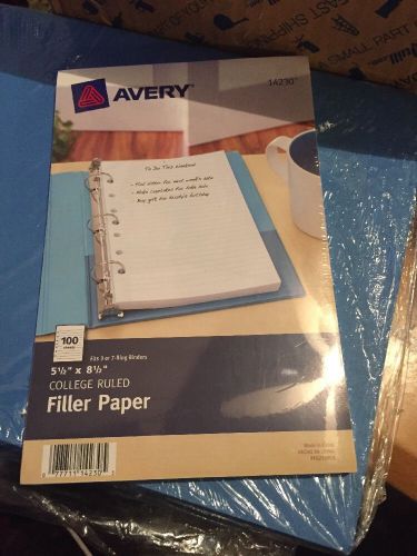 Avery 14230 Filler Paper, College Ruled, 5-1/2&#034;x8-1/2&#034;,100/PK, White