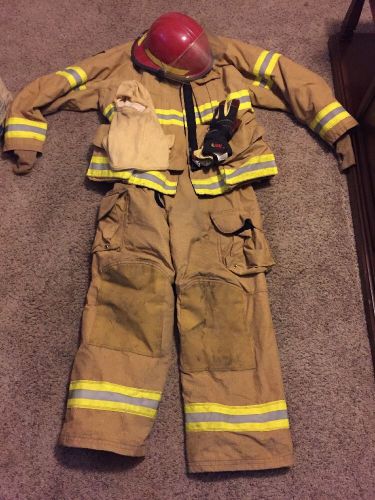 Used janesville firefighter turnout gear set, bullard helmet, protech 8 gloves for sale