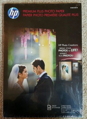 HP Q5495A Premium Plus Photo Paper, High Gloss 25 Sheets, 11 x 17 Inches - New