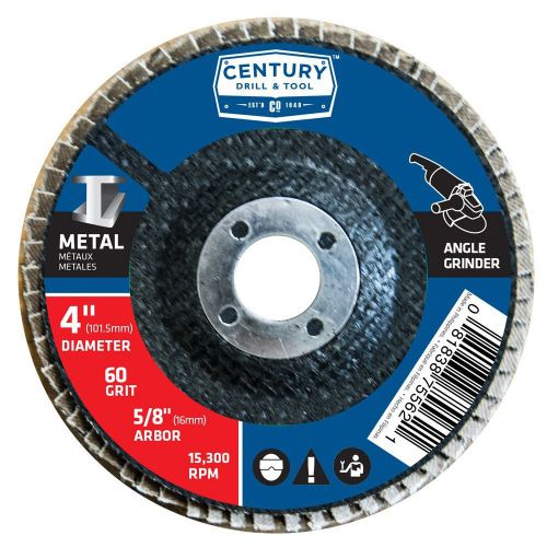 CENTURY TOOL 75562 Zirconia Abrasive 4&#034; Flap Disc 5/8&#034; Arbor 60G 15300RPM Metal