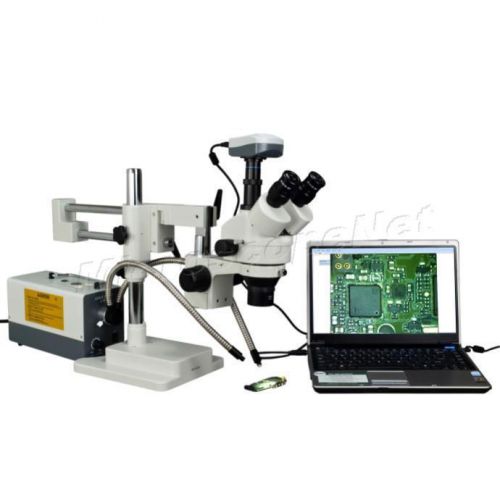 Dual-arm 9.0mp digital camera stereo zoom trinocular microscope+dual fiber light for sale