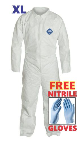Xl tyvek protective coveralls suit hazmat clean-up chemical free nitrile gloves for sale