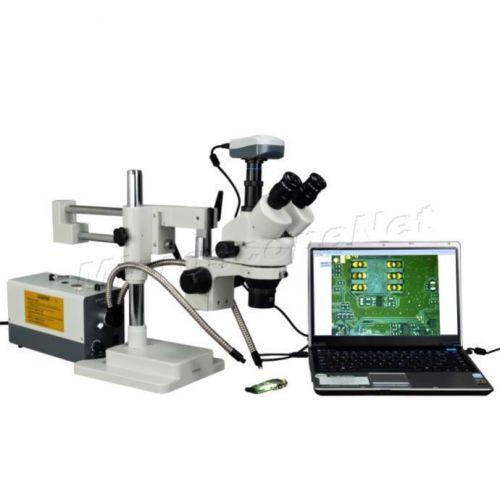 Stereo Zoom Dual Fiber Light Dual-arm Trinocular Microscope+2.0MP USB Camera