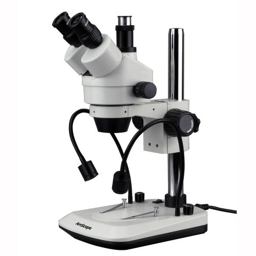 Amscope 7x-45x stereo microscope with built in dual led gooseneck for sale