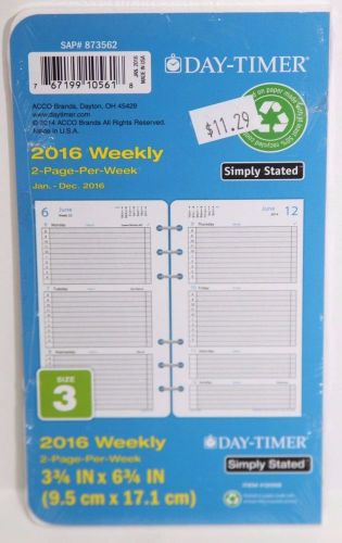 Day Timer 12058 Refill 2016 Weekly, 12 Months, Loose Leaf, Portable Size 3