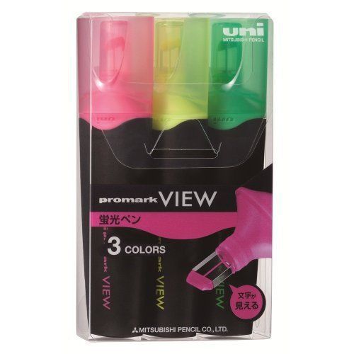 [set of 5] uni - promark view highlighter - 3 color set for sale