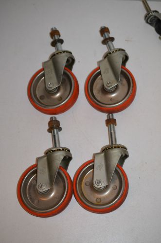 lot of 4 heavy duty castor wheels J&amp;J ball bearing swivel orange rubber castors