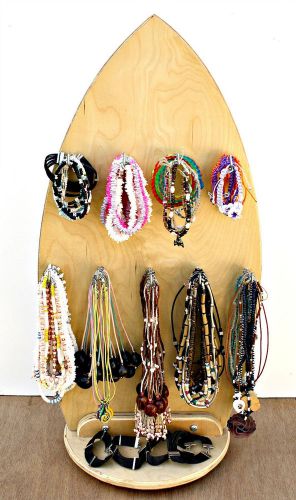 Wood surfboard jewelry display with 240 pieces of jewelry included below cost for sale