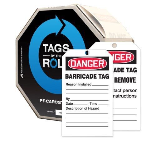 Accuform signs tar128 tags by-the-roll barricade status tags, legend &#034;danger for sale
