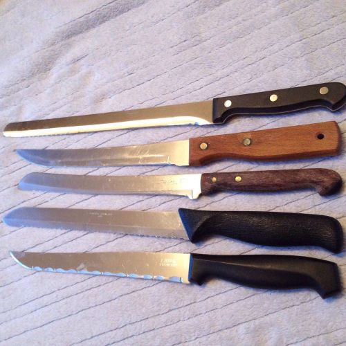 Lot Of 5 Kitchen Knives Different Brands Please View Photos