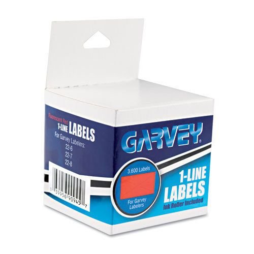 One-Line Pricemarker Labels, 7/16 x 13/16, Fluor. Red, 1200/Roll, 3 Rolls/Box