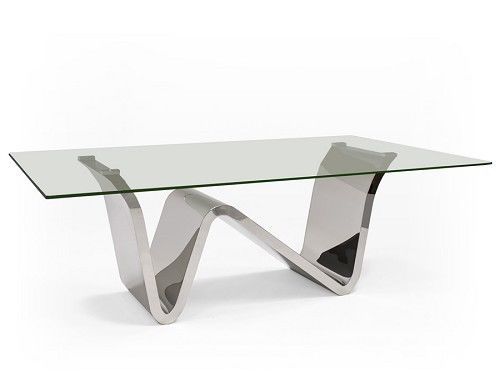 Modern 84&#034; Glass Conference Table or Executive Desk with Chromed Stainless Base