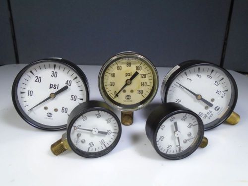 Lot of 5 vintage brass pressure gauges by us gauge of ny steampunk, antique nice for sale