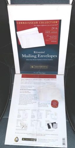 2pkg Southworth Resume Mailing Envelopes 9x12 24lb 100% cotton white NIB 50total