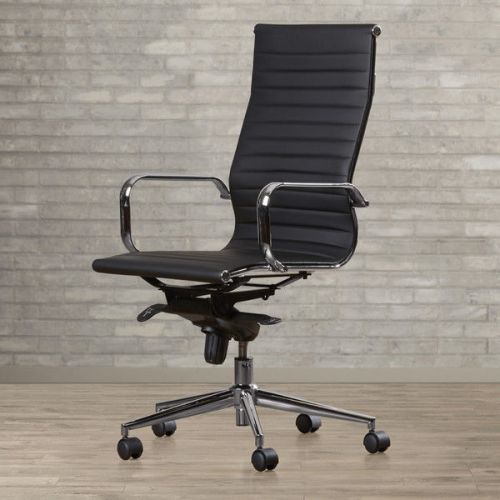 Office desk black pu leather ribbed tall executive chair high back contemporary for sale