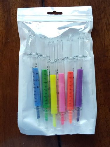 Pack of 6 colorful syringe highlighter pens doctor nurse for sale