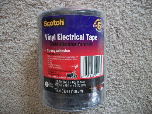 Scotch 3M Black Vinyl Electrical Tape 3/4&#034; X 66&#039; X .007&#034; 5 New Rolls 700 series