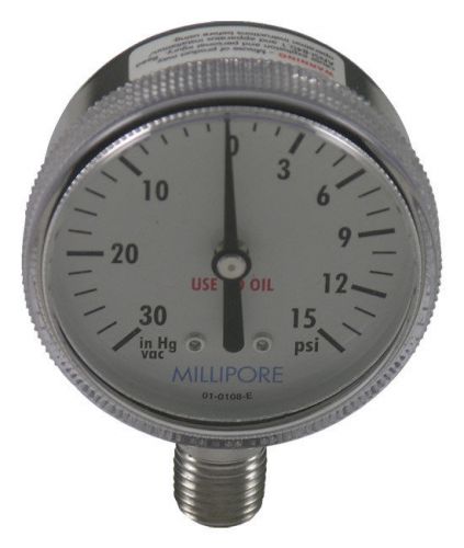 Millipore s122 vacuum/pressure gauge, 30inhg - 15 psi, 1/4&#034; npt lower mount for sale