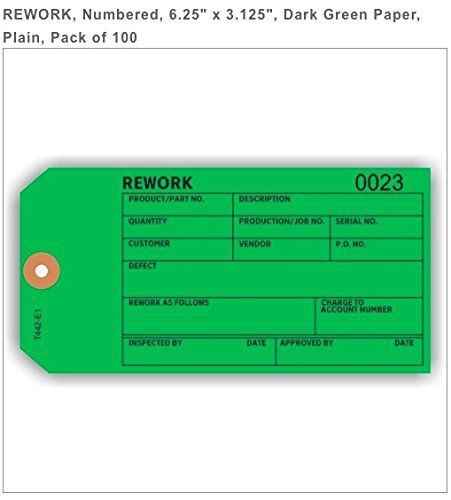 REWORK, Numbered, 6.25&#034; x 3.125&#034;, Dark Green Paper, Plain, Pack of 100
