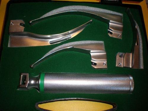 Macintosh fiber optic laryngoscope set with 4 blades and c size handle for sale