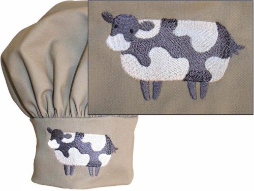 Cow Chef Hat Moo Milk Farm Animal Monogram Embroidered Khaki Cook Cap NWT!