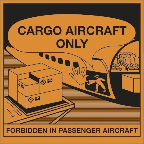 Tape logic dl1395 labels, &#034;cargo aircraft only&#034;, 4 1/4&#034; x 4 1/4&#034;, orange/black, for sale