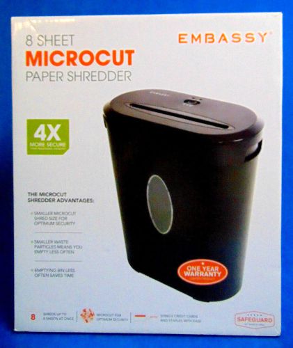 NEW Embassy 8 Sheet Microcut Paper Shredder - Black LM80B 4 Gallon Bin 4X Secure